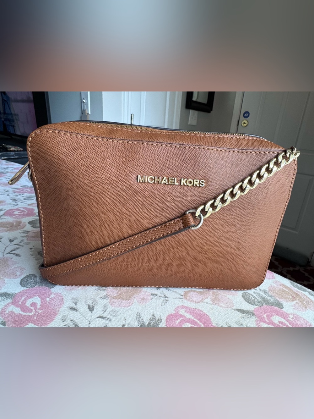 Michael Kors Tan Saffiano Leather Crossbody with Gold Hardware